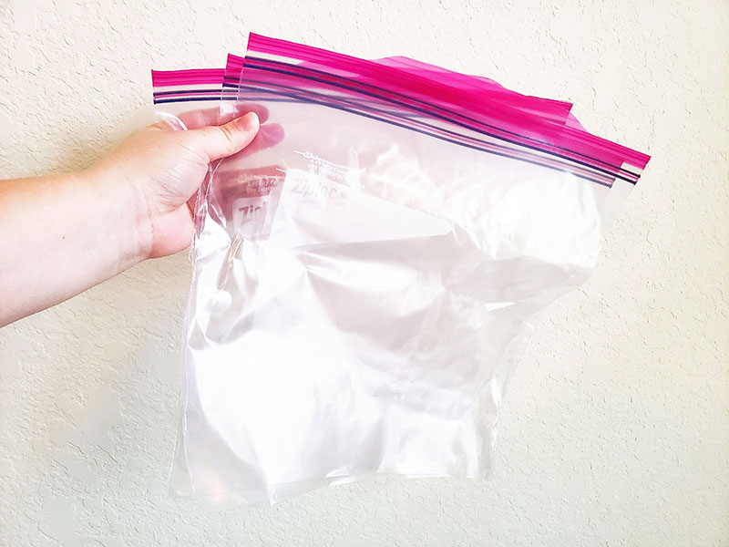 Zip top bags to pack for in carry-on for plane flights with a child